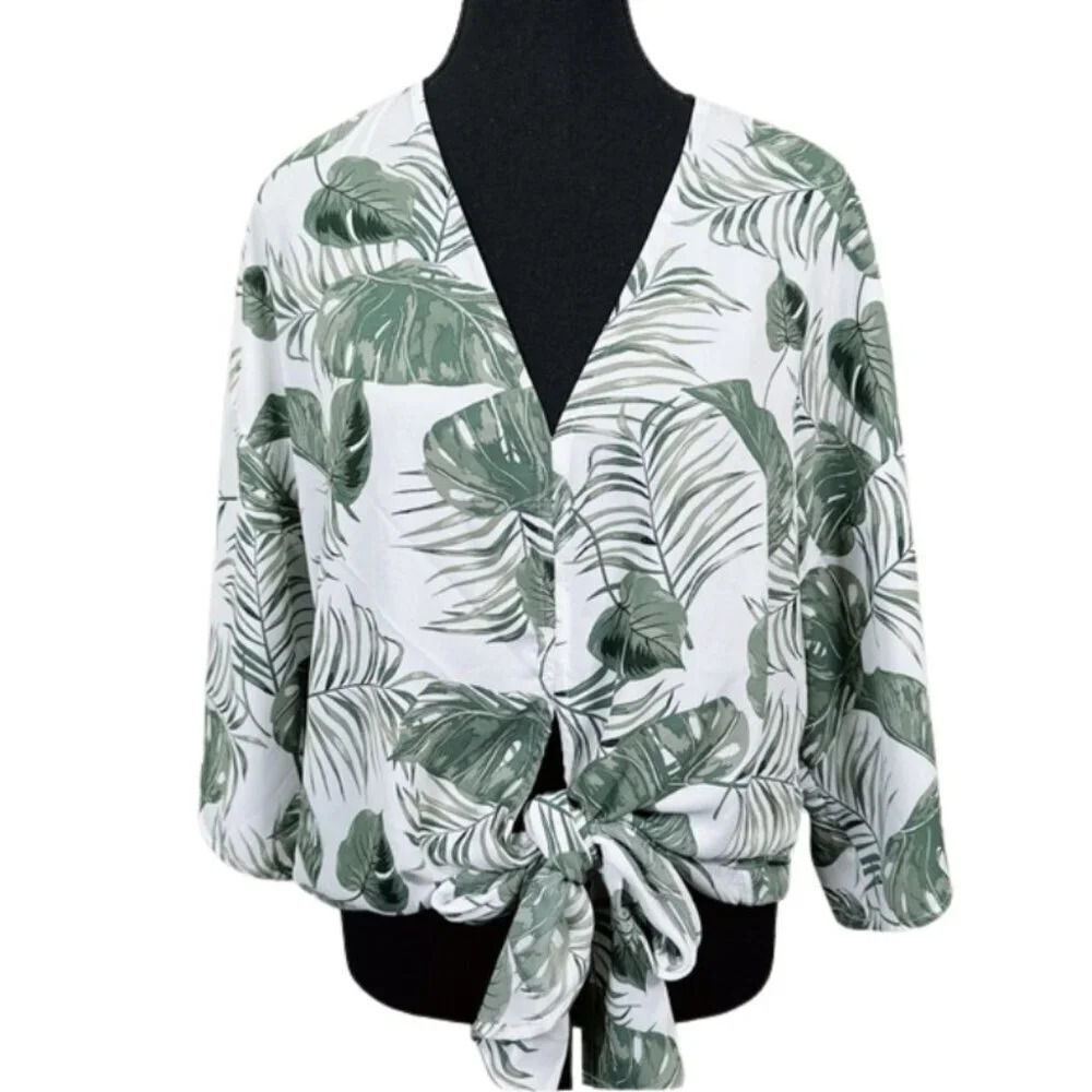 Streetwear Society Womens Size Large Palm Sleeve Tie Hem Crop Top